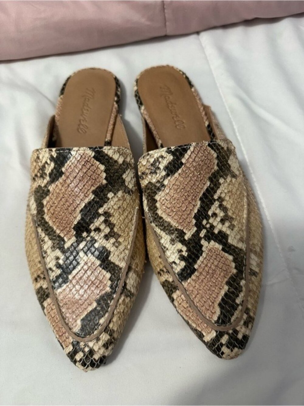 Madewell Frances Skimmer Mule Snake Embossed Leather Pointed Toe Size 8 - Picture 2 of 7